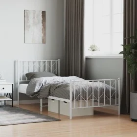 Metal bed frame with headboard and footboard white 90x200 cm by , Beds and slatted bases - Ref: Foro24-374497, Price: 75,79 €...