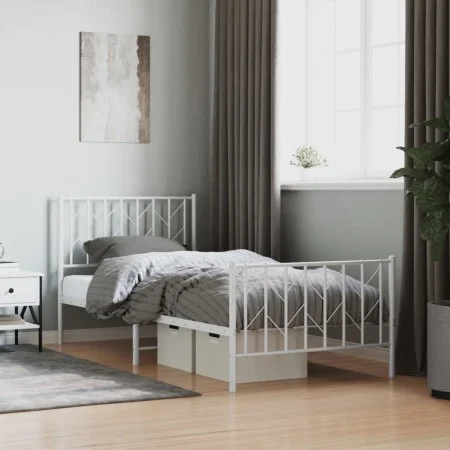 Metallbettgestell mit Kopf- und Fußteil weiß 90x200 cm von , Betten und Lattenroste - Ref: Foro24-374497, Preis: 75,79 €, Rab...