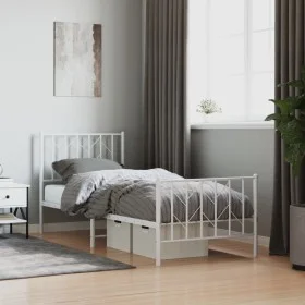 Metal bed frame with headboard and footboard white 80x200 cm by , Beds and slatted bases - Ref: Foro24-374495, Price: 63,39 €...
