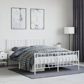Estructura cama metal con cabecero y estribo blanco 150x200 cm de , Camas y somieres - Ref: Foro24-374506, Precio: 113,56 €, ...