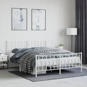 Metal bed frame with headboard and white footboard 150x200 cm by , Beds and slatted bases - Ref: Foro24-374506, Price: 111,90...