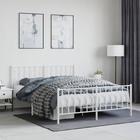 Metal bed frame with headboard and white footboard 150x200 cm by , Beds and slatted bases - Ref: Foro24-374506, Price: 113,56...