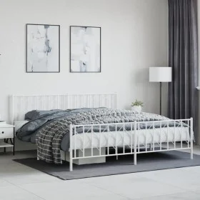 Metal bed frame with headboard and footboard white 193x203 cm by , Beds and slatted bases - Ref: Foro24-374510, Price: 128,87...