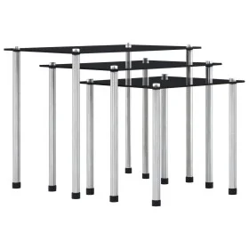 Stackable tables, 3 units, black tempered glass by vidaXL, Side tables - Ref: Foro24-249527, Price: 46,28 €, Discount: %