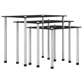 Stapelbare Tische 3 Einheiten schwarzes gehärtetes Glas von vidaXL, Seitentische - Ref: Foro24-249527, Preis: 47,23 €, Rabatt: %