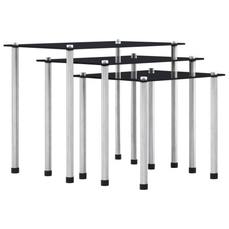 Stackable tables, 3 units, black tempered glass by vidaXL, Side tables - Ref: Foro24-249527, Price: 47,23 €, Discount: %