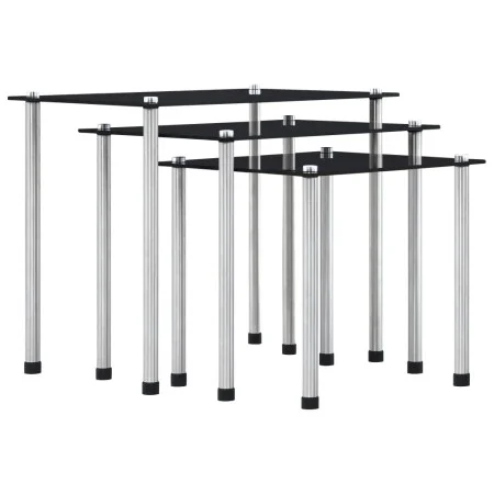 Stackable tables, 3 units, black tempered glass by vidaXL, Side tables - Ref: Foro24-249527, Price: 46,28 €, Discount: %