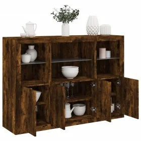 Sideboard with LED light 3 pieces engineered wood smoked oak by , Sideboards - Ref: Foro24-3209111, Price: 204,21 €, Discount: %