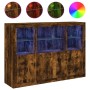 Sideboard with LED light 3 pieces engineered wood smoked oak by , Sideboards - Ref: Foro24-3209111, Price: 209,97 €, Discount: %