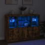 Sideboard with LED light 3 pieces engineered wood smoked oak by , Sideboards - Ref: Foro24-3209111, Price: 209,97 €, Discount: %