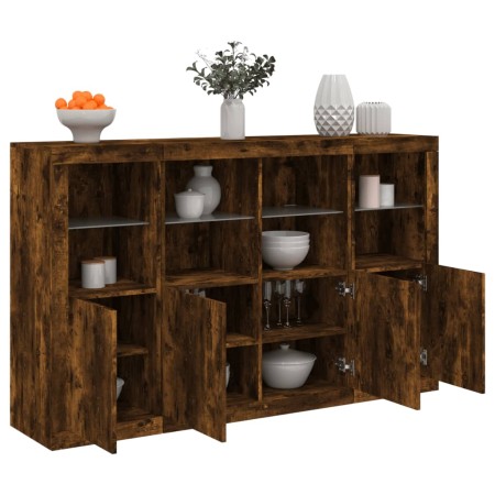 Aparador con luz LED 3 pzas madera de ingeniería roble ahumado de , Aparadores - Ref: Foro24-3209118, Precio: 254,67 €, Descu...