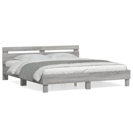 Cama con cabecero madera ingeniería gris Sonoma 200x200 cm de , Camas y somieres - Ref: Foro24-3207397, Precio: 141,22 €, Des...