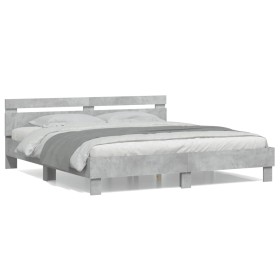 Concrete gray engineered wood bed with headboard 200x200 cm by , Beds and slatted bases - Ref: Foro24-3207395, Price: 160,17 ...