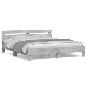 Concrete gray engineered wood bed with headboard 200x200 cm by , Beds and slatted bases - Ref: Foro24-3207395, Price: 157,76 ...