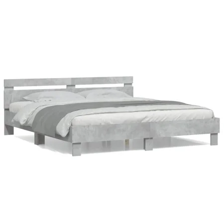 Concrete gray engineered wood bed with headboard 200x200 cm by , Beds and slatted bases - Ref: Foro24-3207395, Price: 157,76 ...