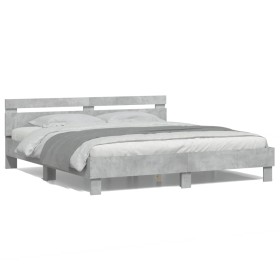 Concrete gray headboard bed frame and LED lights 200x200cm by , Beds and slatted bases - Ref: Foro24-3207521, Price: 163,93 €...