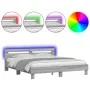 Sonoma gray headboard bed frame and LED lights 200x200 cm by , Beds and slatted bases - Ref: Foro24-3207523, Price: 186,38 €,...