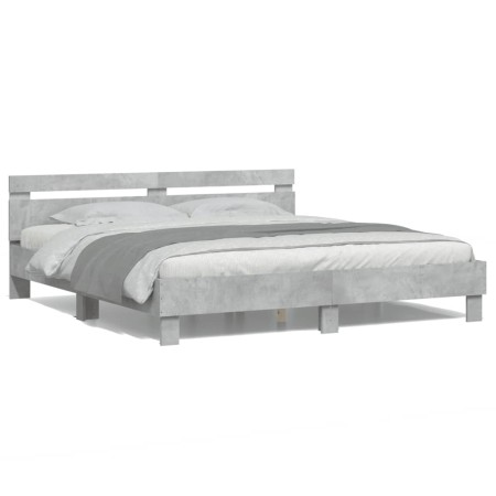 Concrete gray headboard bed frame and LED lights 160x200cm by , Beds and slatted bases - Ref: Foro24-3207535, Price: 157,61 €...