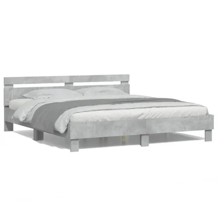 Concrete gray headboard bed frame and LED lights 160x200cm by , Beds and slatted bases - Ref: Foro24-3207535, Price: 155,28 €...