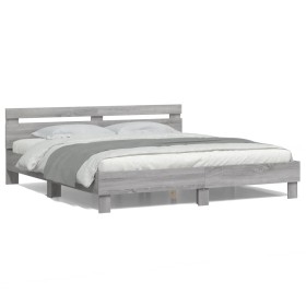 Sonoma gray headboard bed frame and LED lights 160x200 cm by , Beds and slatted bases - Ref: Foro24-3207537, Price: 165,78 €,...