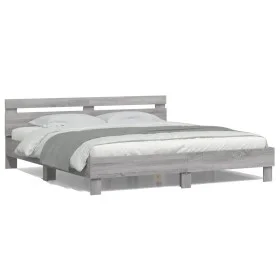 Sonoma gray headboard bed frame and LED lights 160x200 cm by , Beds and slatted bases - Ref: Foro24-3207537, Price: 163,25 €,...
