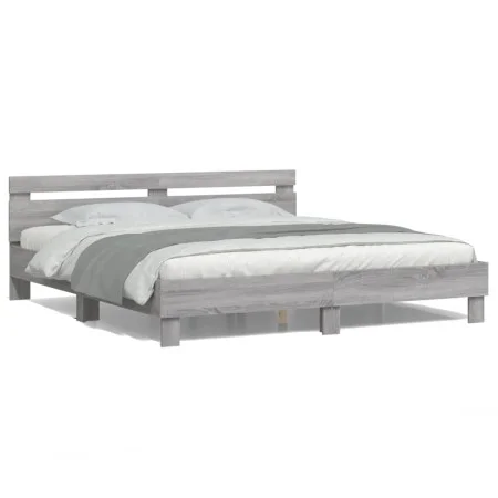 Estructura de cama cabecero y luces LED gris Sonoma 160x200 cm de , Camas y somieres - Ref: Foro24-3207537, Precio: 165,78 €,...
