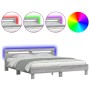 Sonoma gray headboard bed frame and LED lights 160x200 cm by , Beds and slatted bases - Ref: Foro24-3207537, Price: 165,78 €,...