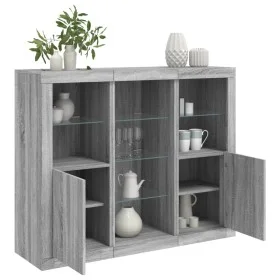 Sideboard with LED Light 3 Pieces Sonoma Gray Engineered Wood by , Sideboards - Ref: Foro24-3209126, Price: 203,38 €, Discoun...