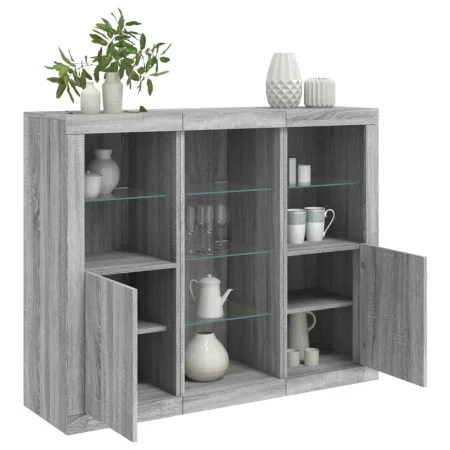 Sideboard mit LED-Licht, 3-teilig, Sonoma-Grau, Holzwerkstoff von , Sideboards - Ref: Foro24-3209126, Preis: 203,38 €, Rabatt: %