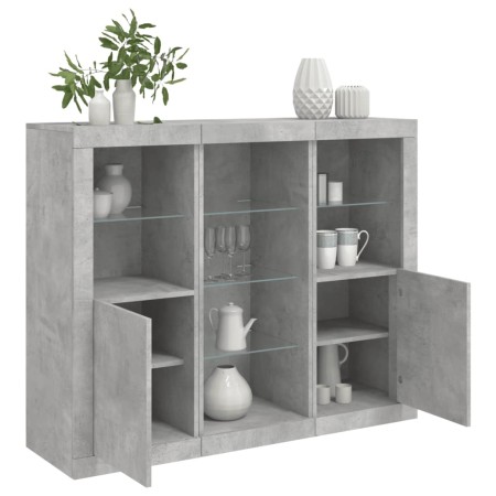 Aparador con luz LED 3 pzas madera de ingeniería gris hormigón de , Aparadores - Ref: Foro24-3209124, Precio: 211,63 €, Descu...