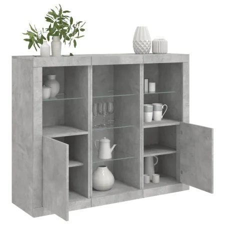 Sideboard with LED light 3 pieces concrete gray engineered wood by , Sideboards - Ref: Foro24-3209124, Price: 204,90 €, Disco...