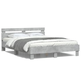 Estructura de cama cabecero y luces LED gris hormigón 150x200cm de , Camas y somieres - Ref: Foro24-3207542, Precio: 140,65 €...