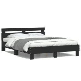 Bed frame with headboard and LED lights black 150x200 cm by , Beds and slatted bases - Ref: Foro24-3207540, Price: 160,22 €, ...