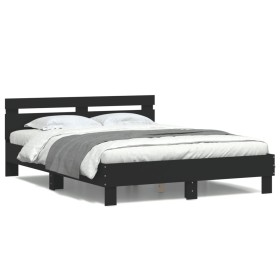 Estructura de cama con cabecero y luces LED negro 150x200 cm de , Camas y somieres - Ref: Foro24-3207540, Precio: 162,70 €, D...