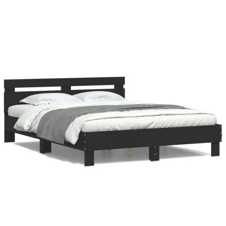 Bed frame with headboard and LED lights black 150x200 cm by , Beds and slatted bases - Ref: Foro24-3207540, Price: 160,22 €, ...