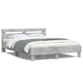 Concrete gray headboard bed frame and LED lights 140x200cm by , Beds and slatted bases - Ref: Foro24-3207549, Price: 151,96 €...