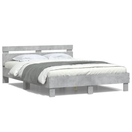 Concrete gray headboard bed frame and LED lights 140x200cm by , Beds and slatted bases - Ref: Foro24-3207549, Price: 151,96 €...