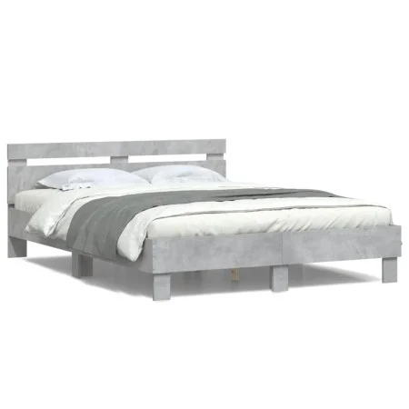 Concrete gray headboard bed frame and LED lights 140x200cm by , Beds and slatted bases - Ref: Foro24-3207549, Price: 151,81 €...