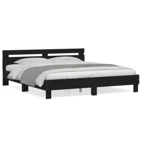 Bed frame with black engineered wood headboard 160x200 cm by , Beds and slatted bases - Ref: Foro24-3207407, Price: 174,42 €,...