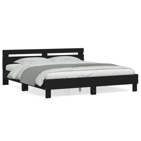 Estructura cama con cabecero madera ingeniería negro 160x200 cm de , Camas y somieres - Ref: Foro24-3207407, Precio: 177,63 €...