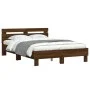 Oak brown engineered wood bed with headboard 135x190 cm by , Beds and slatted bases - Ref: Foro24-3207447, Price: 157,20 €, D...