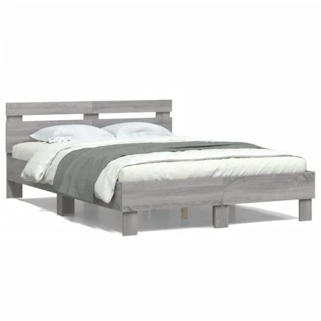 Sonoma gray engineered wood bed with headboard 120x200 cm by , Beds and slatted bases - Ref: Foro24-3207432, Price: 126,78 €,...