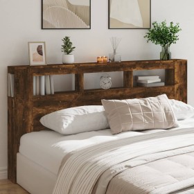 LED headboard engineered wood smoked oak 200x18.5x103.5 cm by , Headboards and footboards - Ref: Foro24-837369, Price: 107,96...