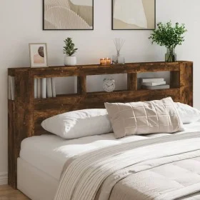 LED headboard engineered wood smoked oak 200x18.5x103.5 cm by , Headboards and footboards - Ref: Foro24-837369, Price: 106,19...