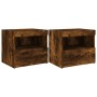 Bedside tables with LED lights 2 units smoked oak 50x40x45 cm by , Nightstands - Ref: Foro24-836772, Price: 88,45 €, Discount: %