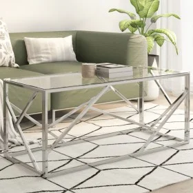 Silberner Couchtisch aus Edelstahl und gehärtetem Glas von , Couchtisch - Ref: Foro24-349937, Preis: 143,97 €, Rabatt: %