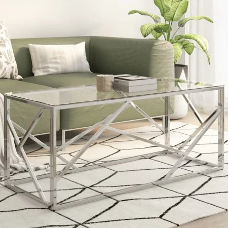 Silberner Couchtisch aus Edelstahl und gehärtetem Glas von , Couchtisch - Ref: Foro24-349937, Preis: 143,97 €, Rabatt: %