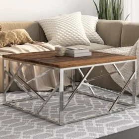 Silver stainless steel and solid wood coffee table by , Coffee table - Ref: Foro24-349949, Price: 134,82 €, Discount: %