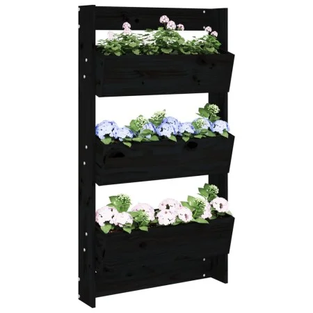 Wall planter 3 levels made of black pine wood 60x18.5x110 cm by , Pots and planters - Ref: Foro24-825118, Price: 86,43 €, Dis...