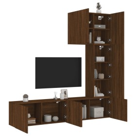 Muebles de TV de pared 5 pzas madera de ingeniería marrón roble